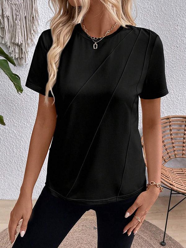 Loose Short Sleeves Solid Color Round-Neck T-Shirts Tops Product Image