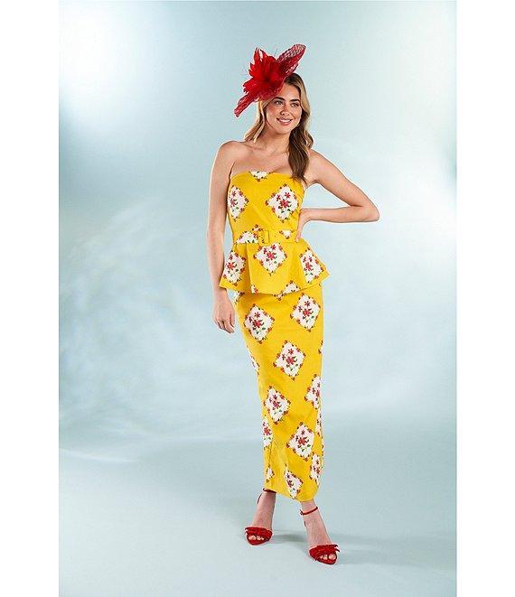 Sugarlips Coordinating Floral Print Strapless Sleeveless Belted Peplum Top Product Image