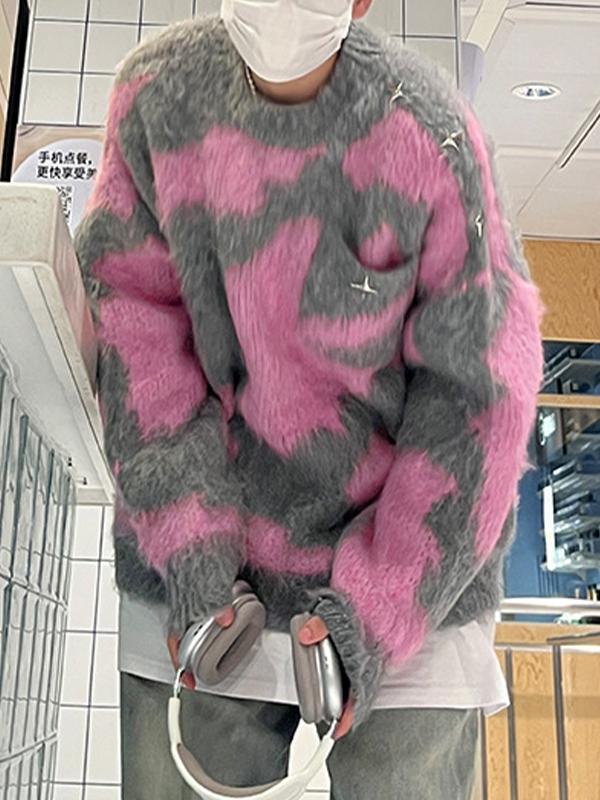 Men's Irregular Color Block Splice Jacquard Sweater Product Image