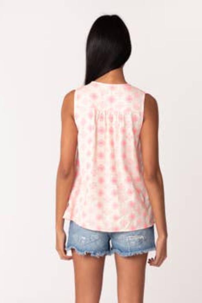 Embroidered Sleeveless Tie Neck Cotton Tank Top Product Image