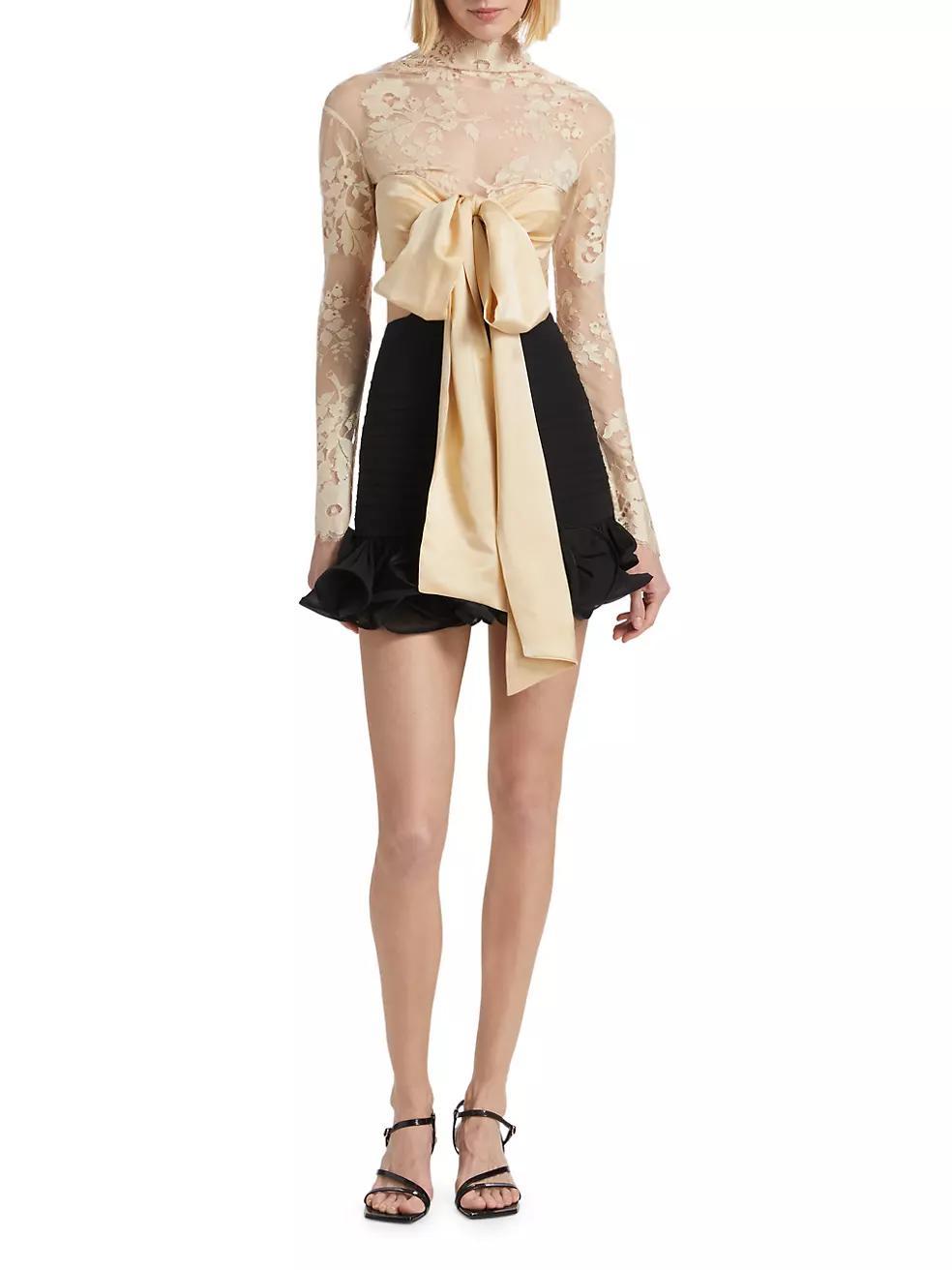 Lace Bow Long-Sleeve Minidress Product Image