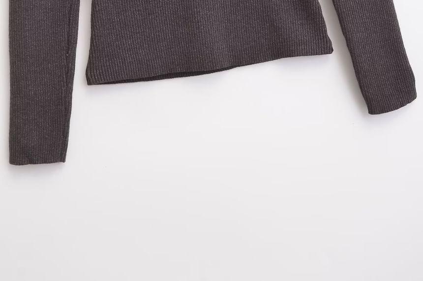 Turtleneck Plain Ribbed Sweater Product Image