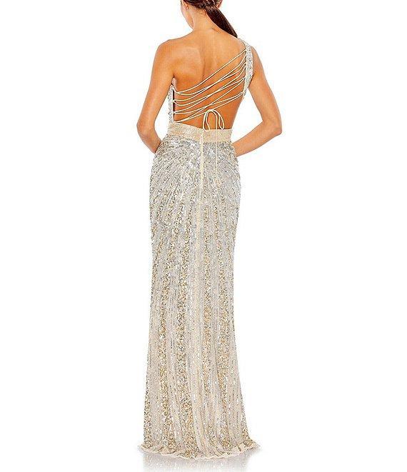 Mac Duggal One Shoulder Lace Up Back Sequin Gown Product Image