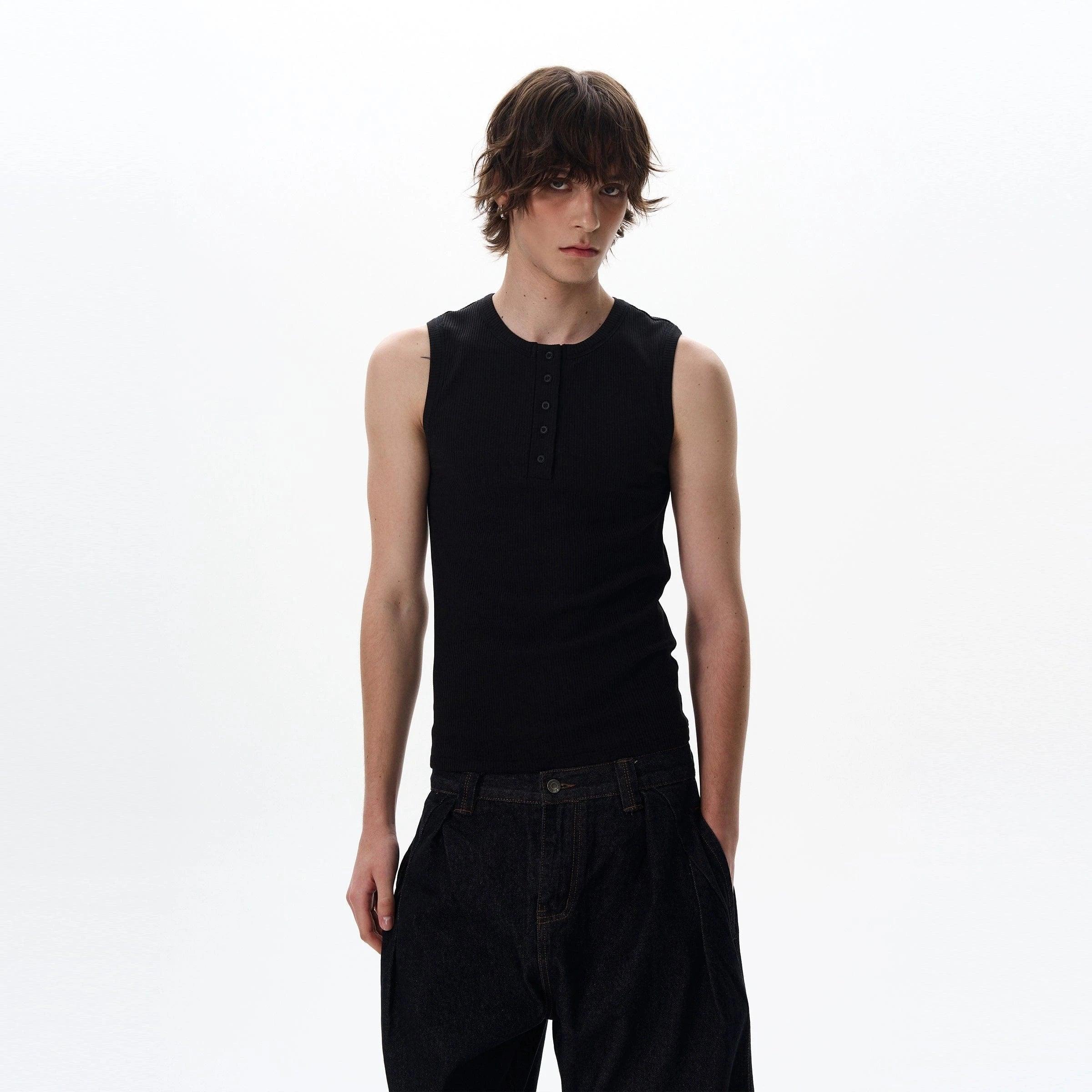RT No. 18037 KNIT HENRY COLLAR TANK TOP Product Image
