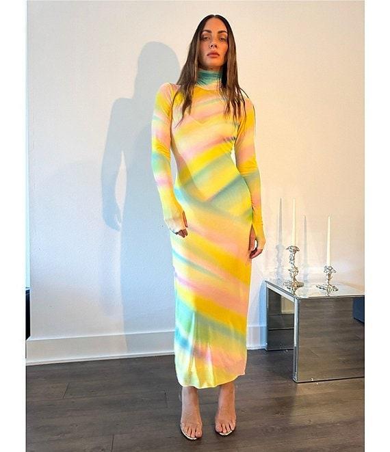 AFRM Shailene Printed Mesh Turtleneck Long Sleeve Midi Dress Product Image