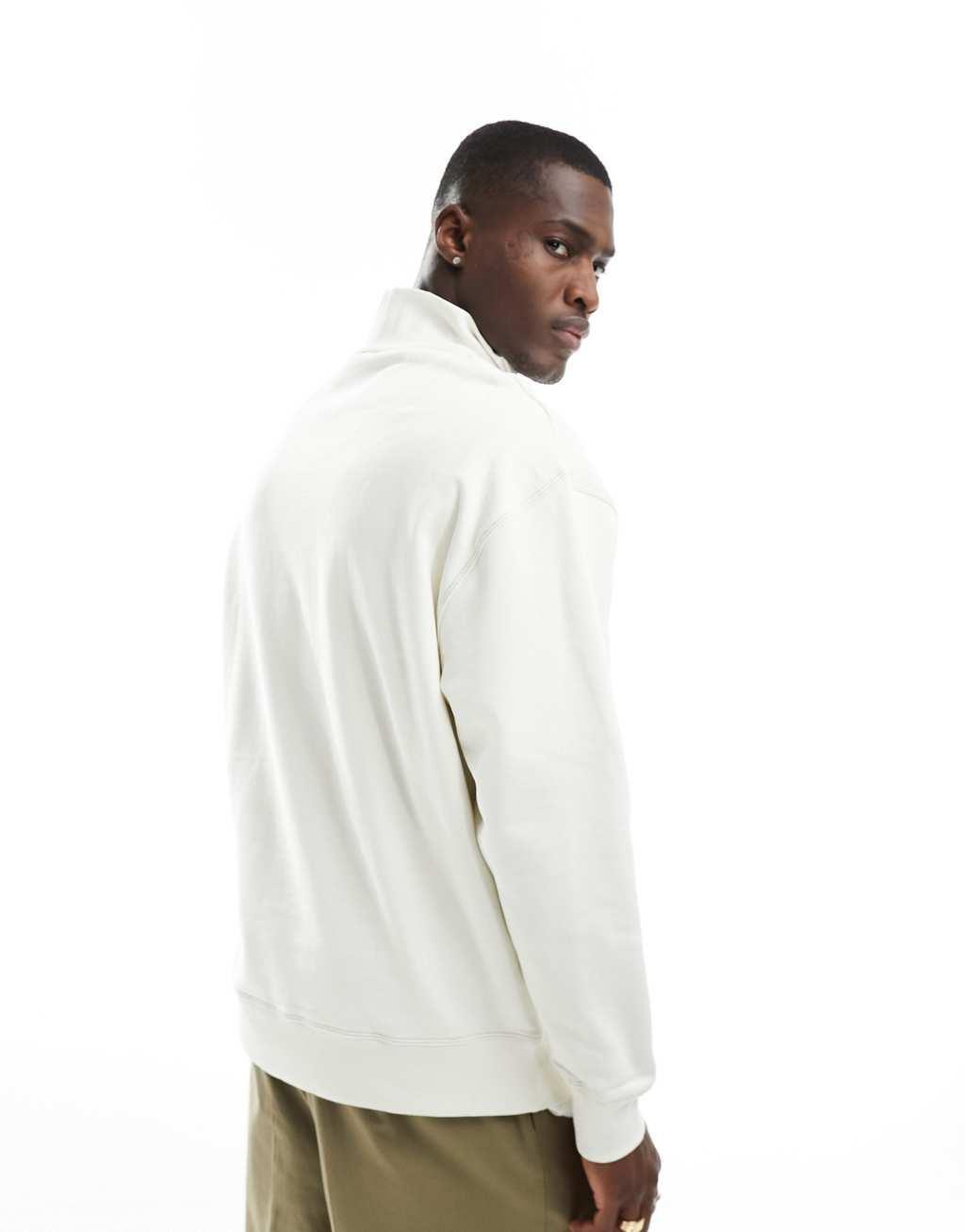 ASOS DESIGN oversized half zip funnel neck sweatshirt with contrast stitch in soft white Product Image