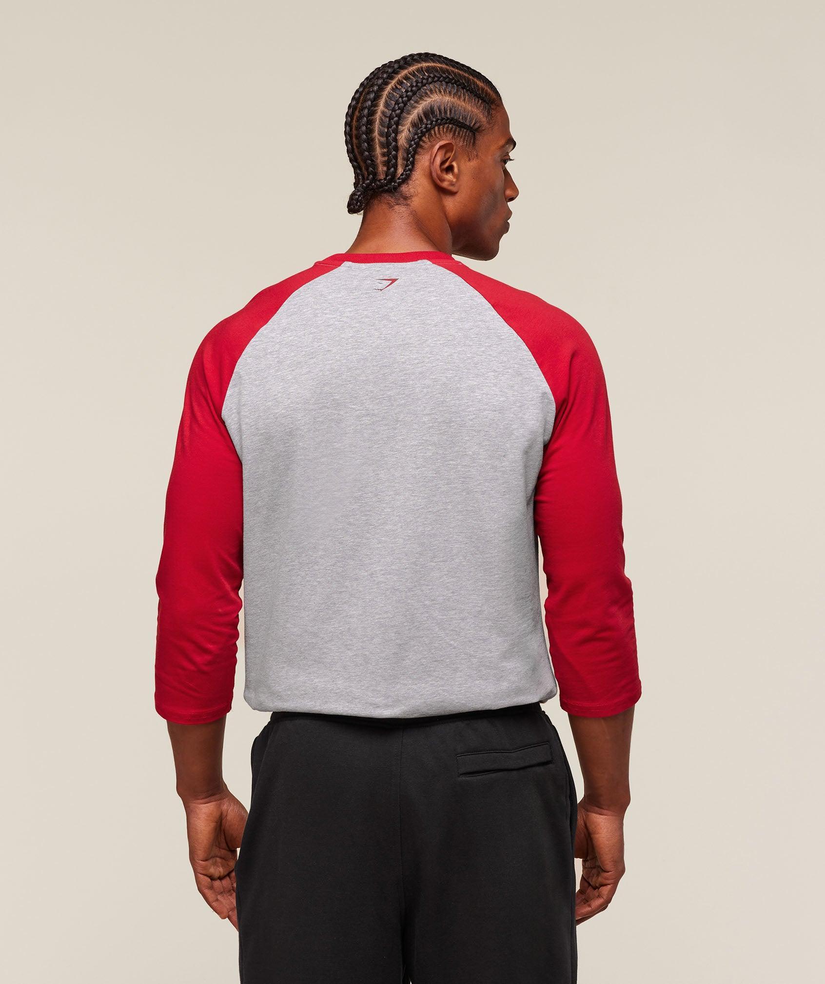 Gymshark GSLC Raglan 3/4 Sleeve T-Shirt - Light Grey Core Marl/Conditioning Red Male Product Image