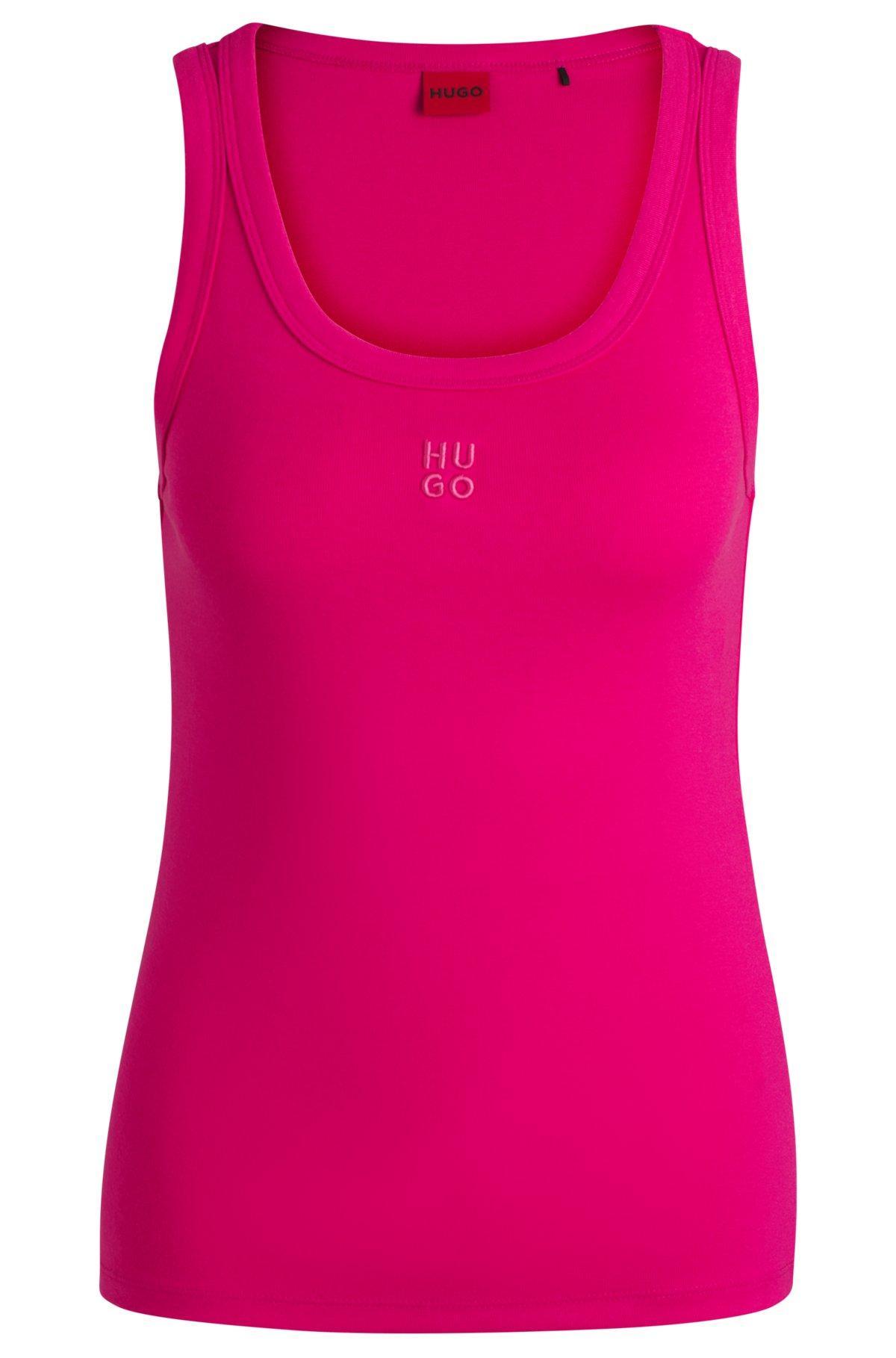 HUGO - Ribbed tank top with embroidered stacked logo - Pink Product Image