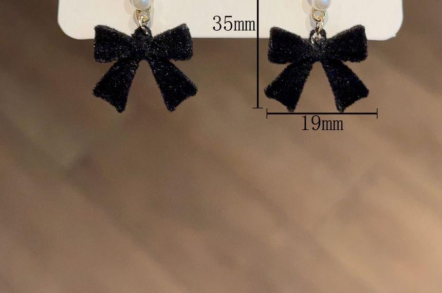 Flocking Bow Faux Pearl Dangle Earring Product Image