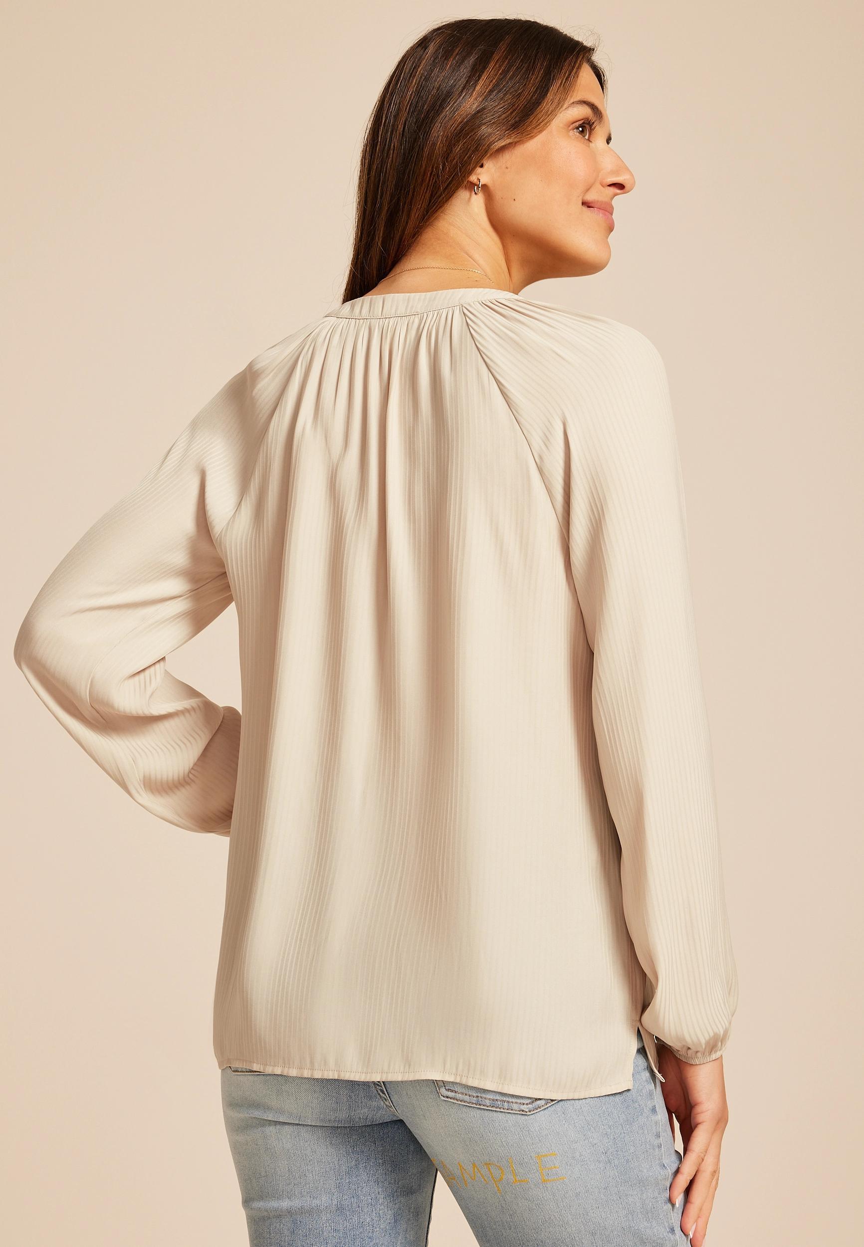 Striped Henley V Neck Blouse Product Image