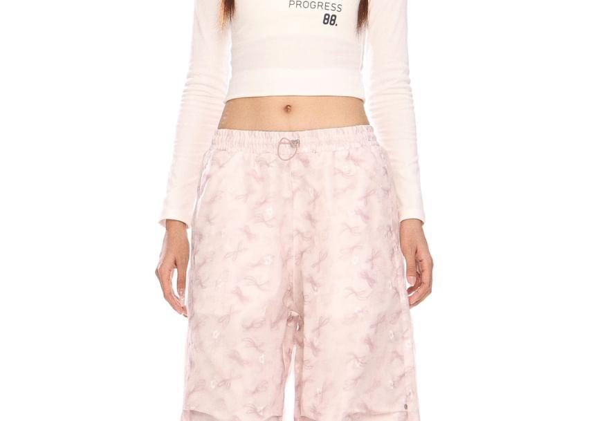 Mid Waist Butterfly Print Wide Leg Cargo Pants Product Image