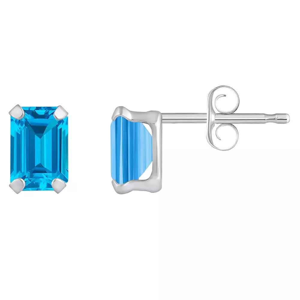Celebration Gems 10k Gold Emerald Cut Swiss Blue Topaz Stud Earrings, Women's, Yellow Product Image