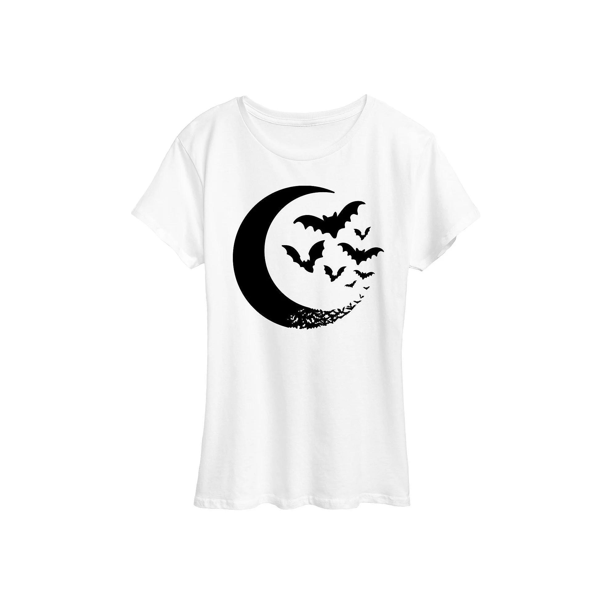 Women's Crescent Moon Bats Halloween Tee, Girl's, Size: XL, White Product Image