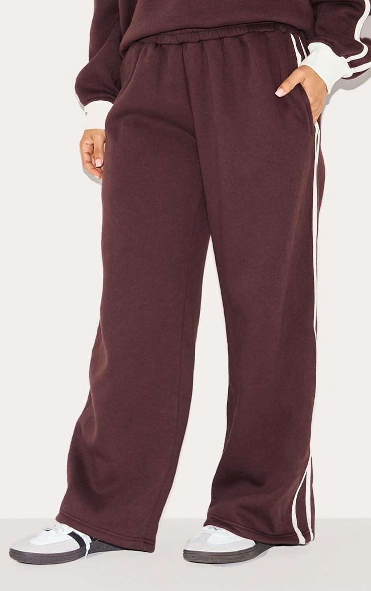 Petite Chocolate Wide Leg Stripe Detail Sweatpants Product Image