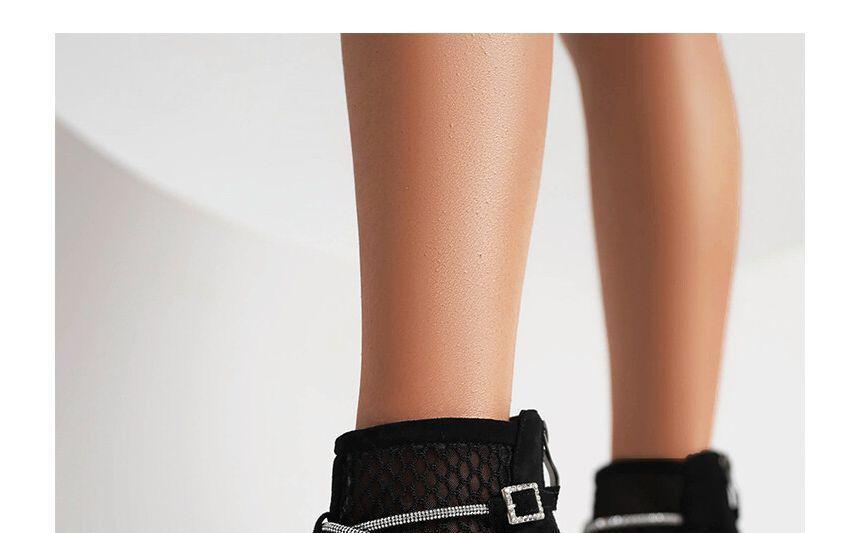 Open Toe Rhinestone Strap Mesh Stiletto Short Boots Product Image