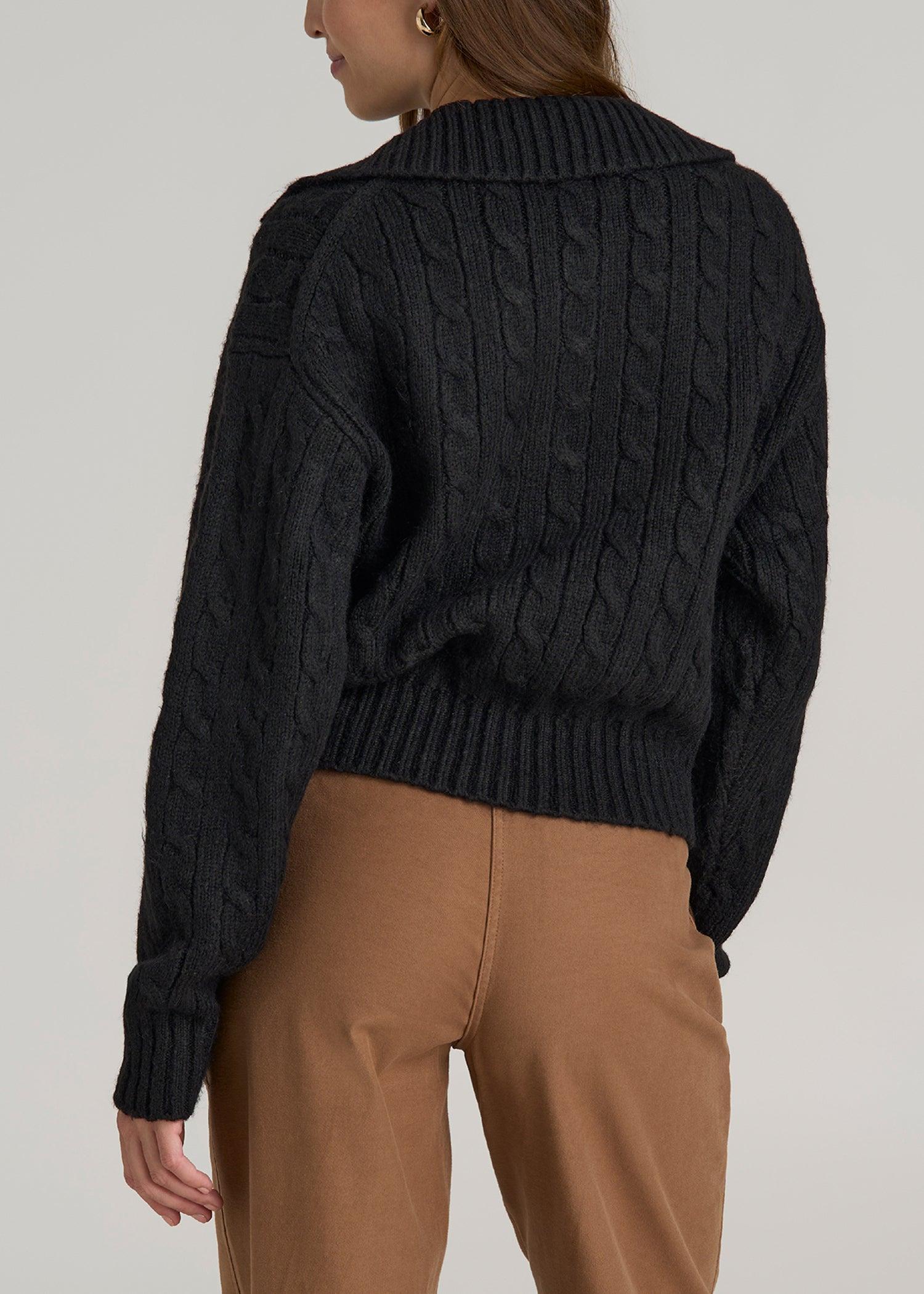 Johnny Collar Cable Knit Sweater for Tall Women in Black Product Image