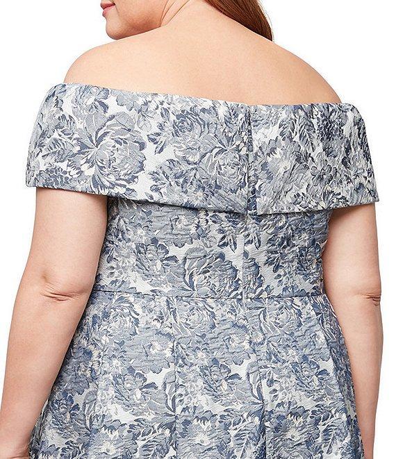Alex Evenings Plus Size Off-The-Shoulder Floral Jacquard Ballgown Product Image