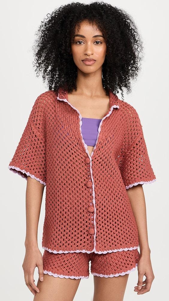 MINKPINK Carver Crochet Henley Top | Shopbop Product Image