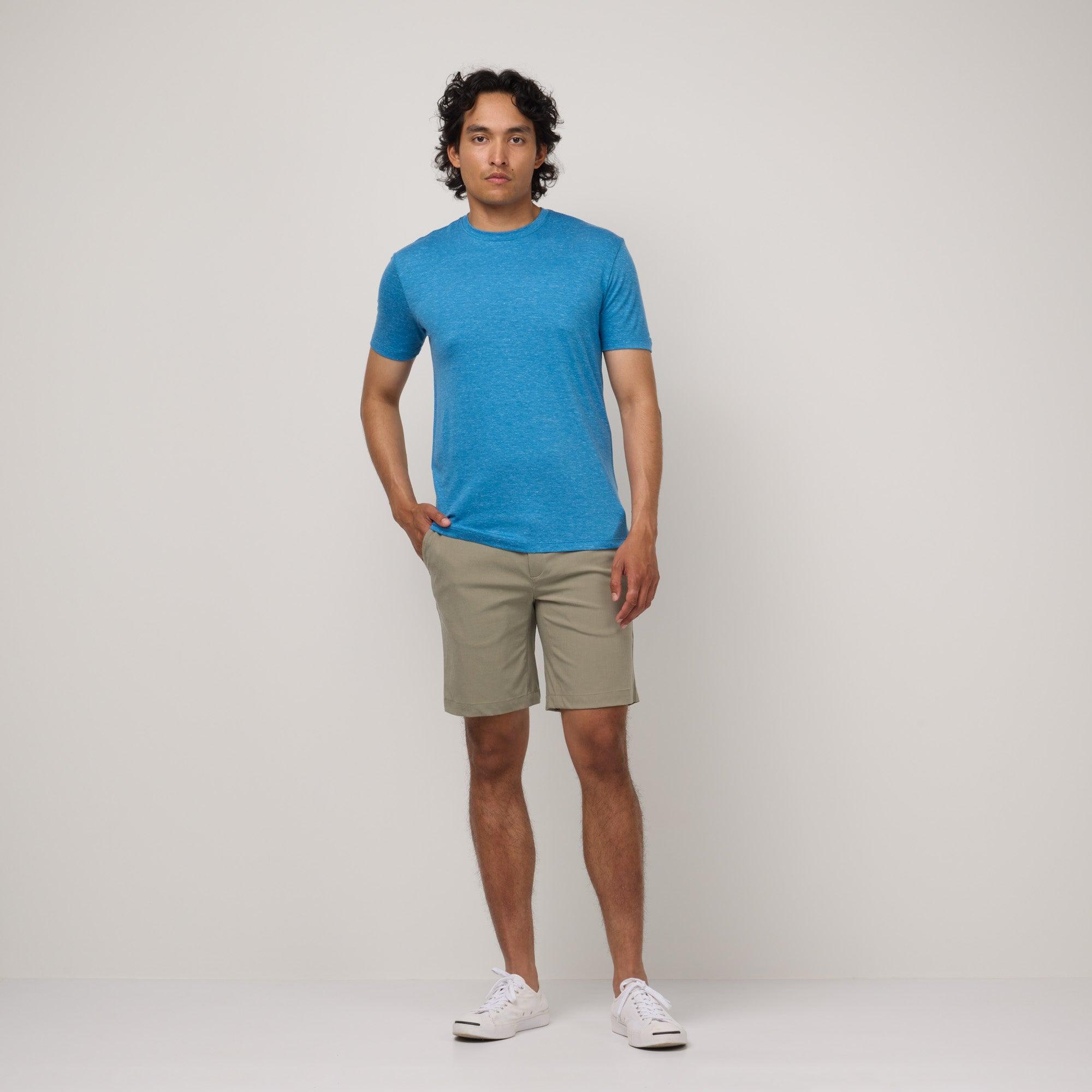 Merino Wool Linen Crew Neck T-Shirt | Cerulean Blue Product Image