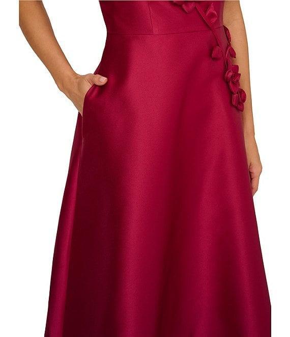 Adrianna Papell Square Neck Sleeveless 3D Flower Applique Mikado A-Line Midi Dress Product Image