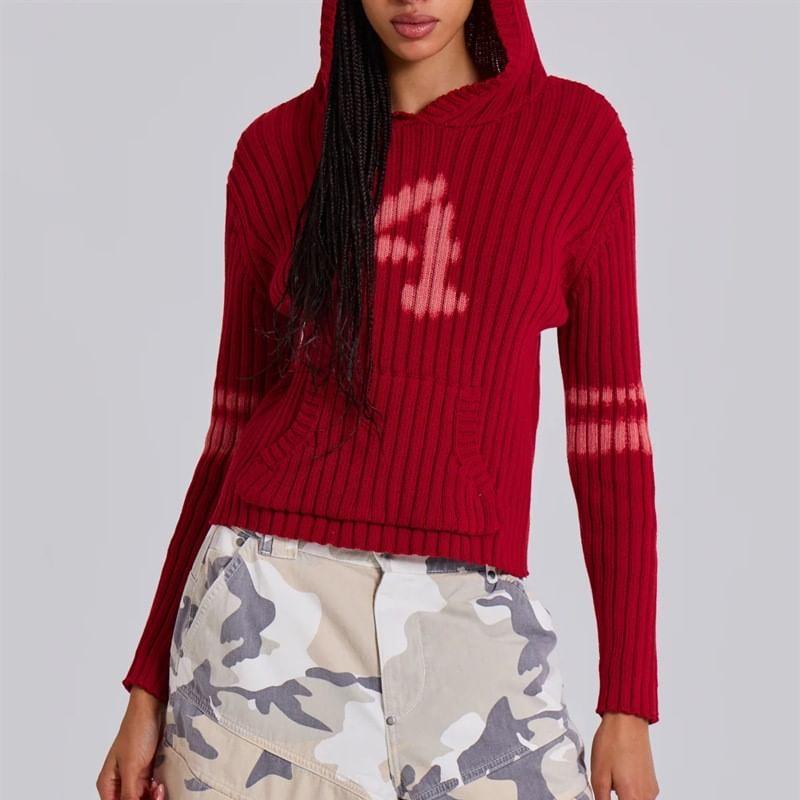 Hooded Round Neck Numbering Printed Sweater Product Image