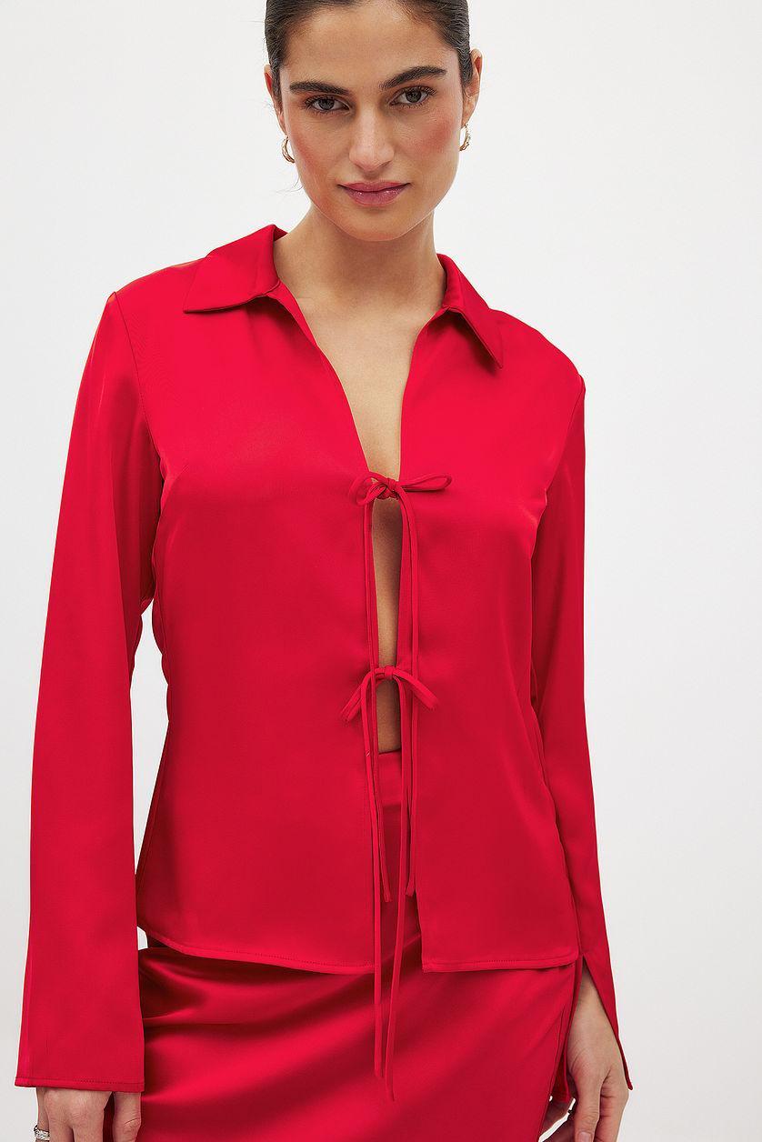 Tie Front Satin Blouse Product Image