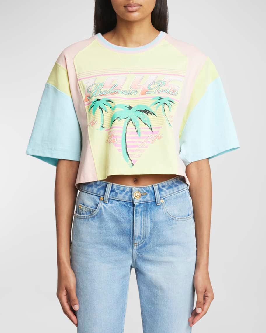 Palm Tree Colorblock Short-Sleeve Logo Crop T-Shirt Product Image