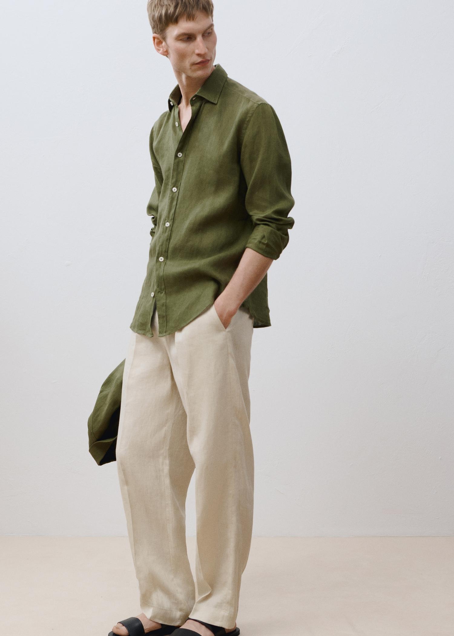 100% linen pleated pants - Men | MANGO USA Product Image