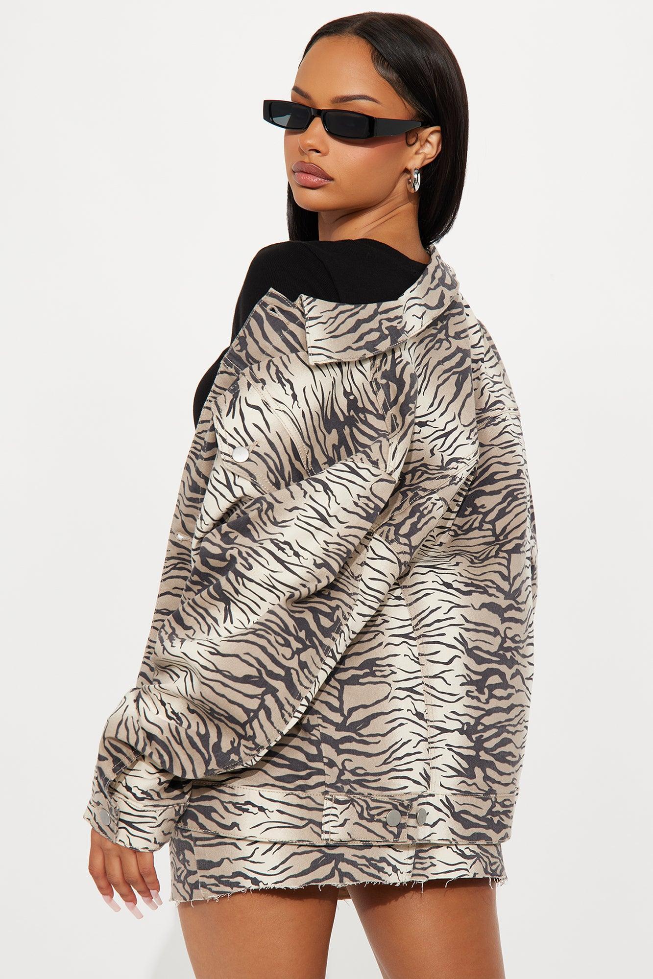 Unleash Your Wild Side Oversized Trucker Jacket - Brown/combo Female Product Image