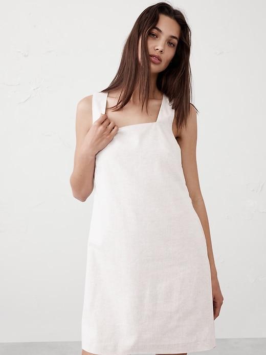 Linen-Blend Square-Neck Mini Shift Product Image