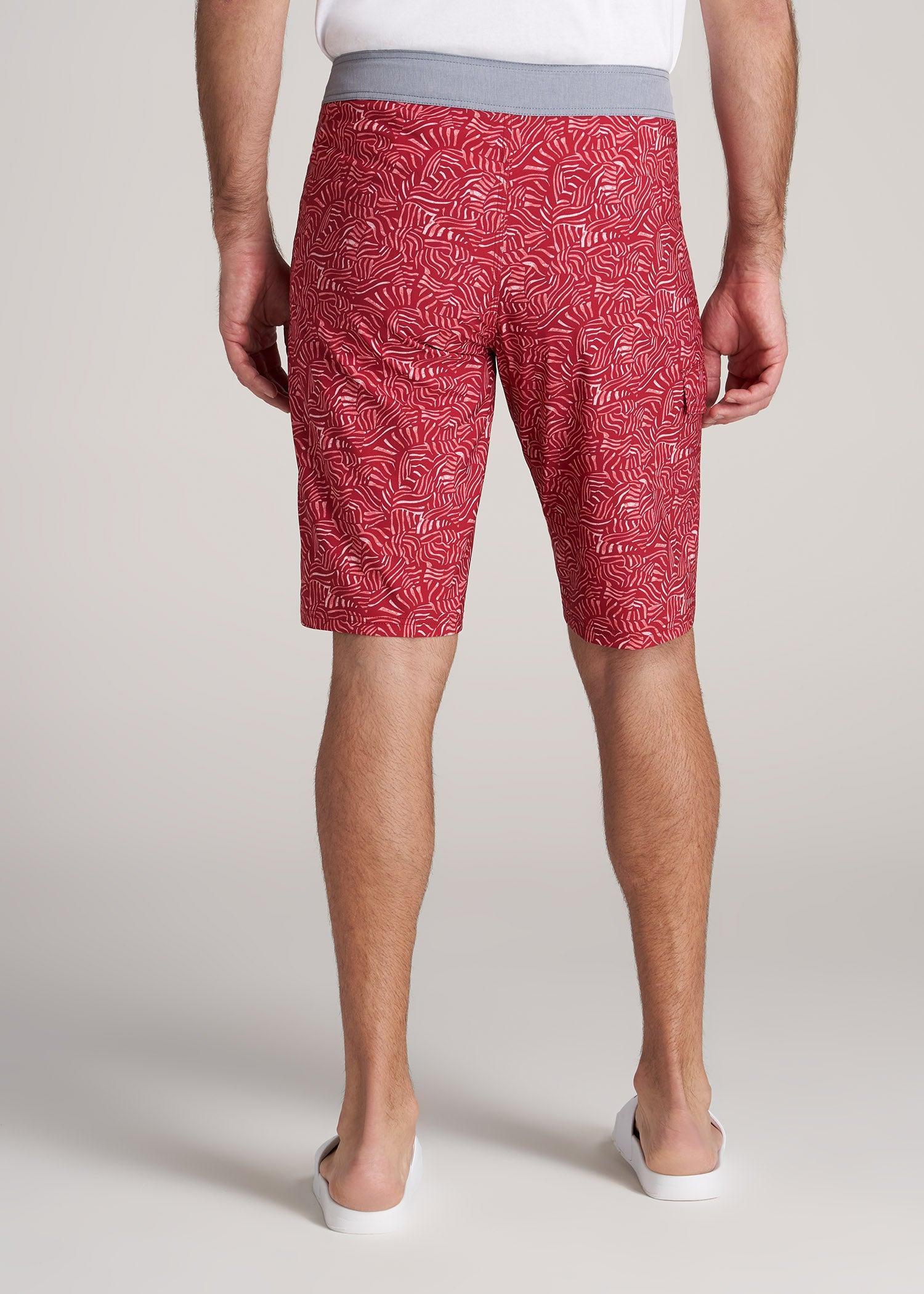 Tall Board Shorts for Men in Red Abstract Male Product Image