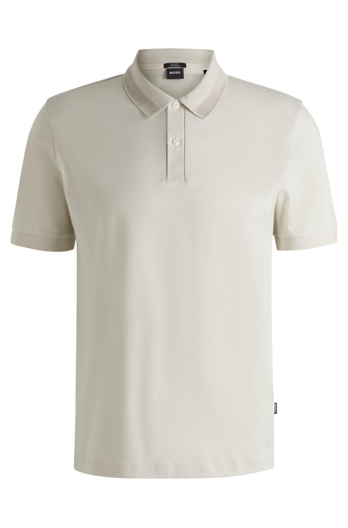 Mercerized-cotton slim-fit polo shirt with collar stripe Product Image