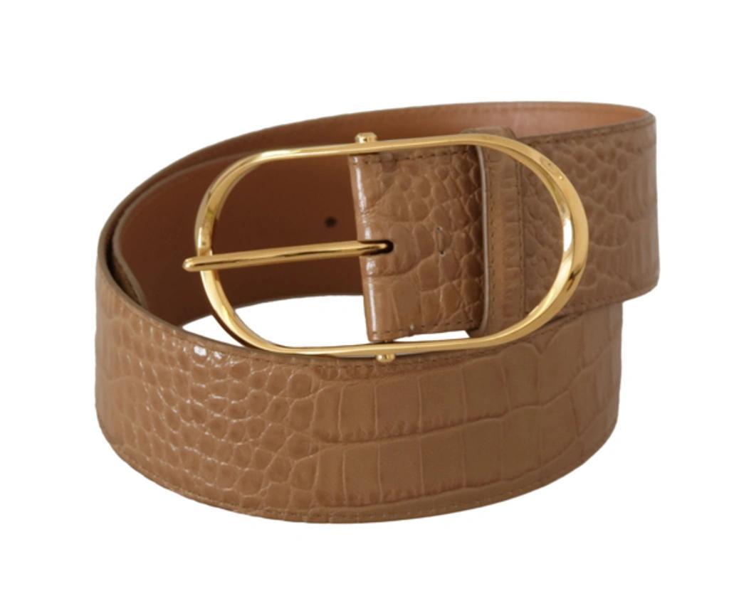 DOLCE & GABBANA Brown Beige Leather Gold Metal Oval Buckle Belt Product Image