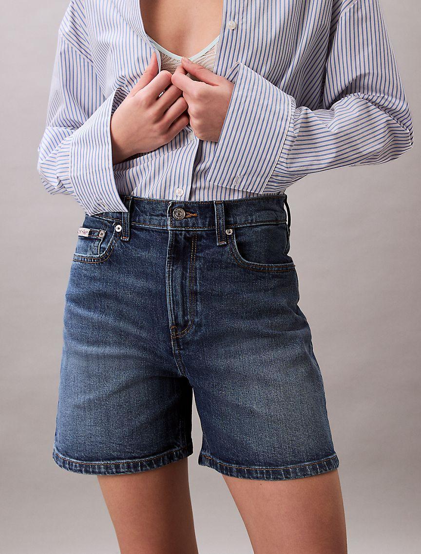 High Rise A-Line Denim Shorts Product Image