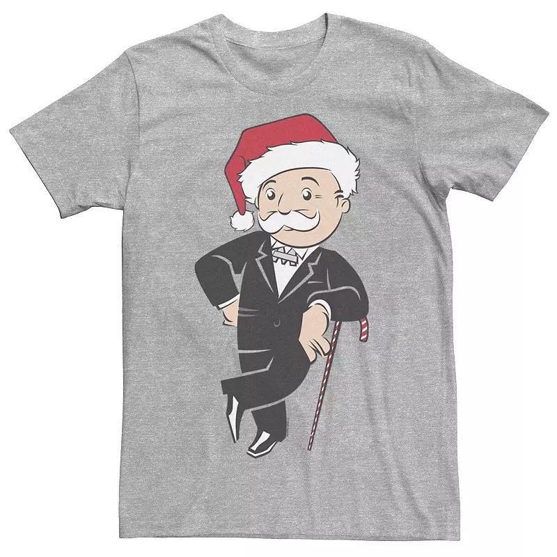 Mens Monopoly Christmas Rich Uncle Pennybags Santa Hat Portrait Tee Athletic Grey Product Image