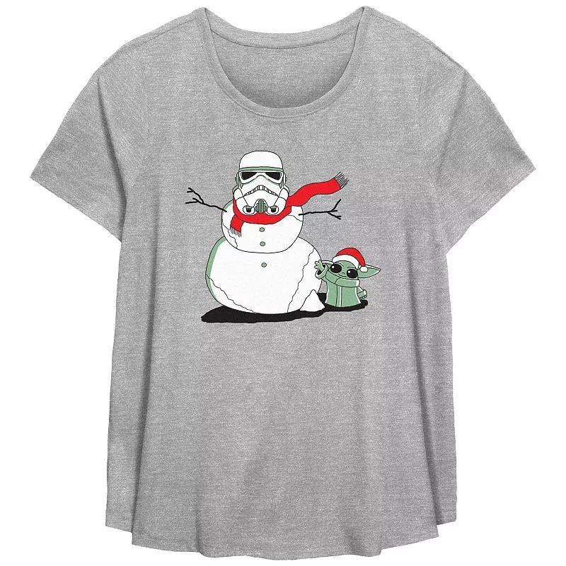 Plus Size Star Wars The Mandalorian Grogu And Storm Trooper The Snowman Flowy Graphic Tee, Womens Grey Gray Product Image