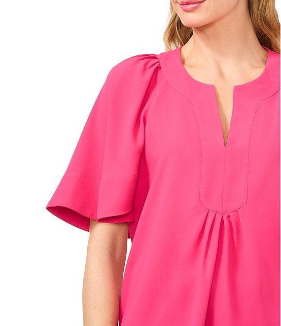 CeCe Split Round Neck Flutter Sleeve Blouse Product Image