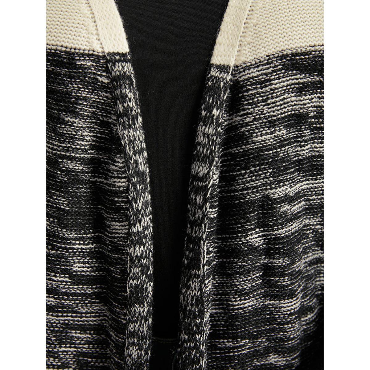 Plus Size Colorblock Contrast Heather Open Front Cardigan Black Women Casual Loose Long Sleeve Dailywear Cardigans BloomChic 22-24/3X Product Image