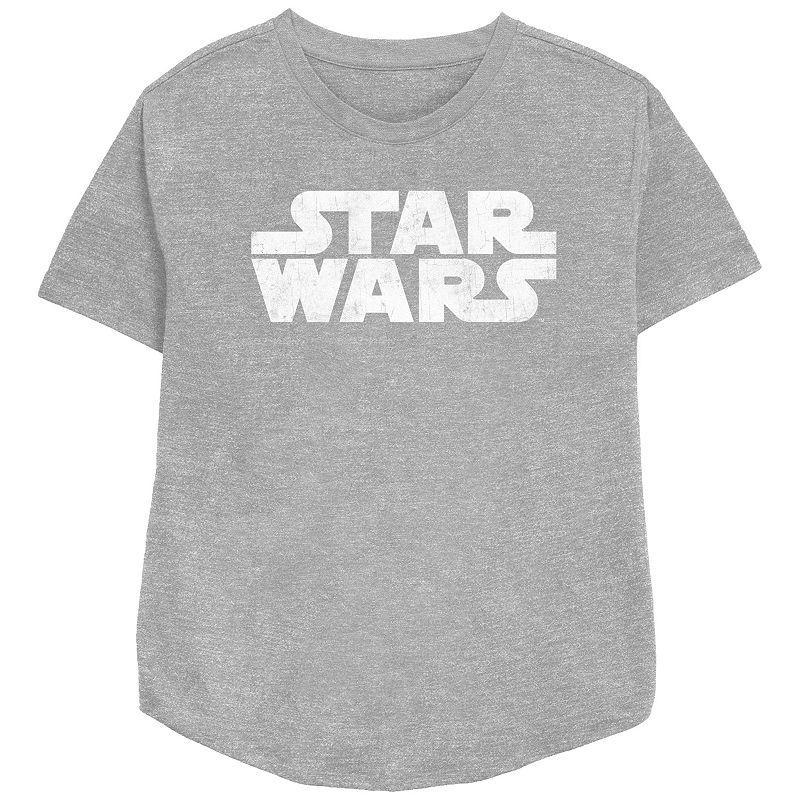 Womens Star Wars Simple Logo Relaxed Fit Graphic Tee, Girls Athletic Grey Product Image