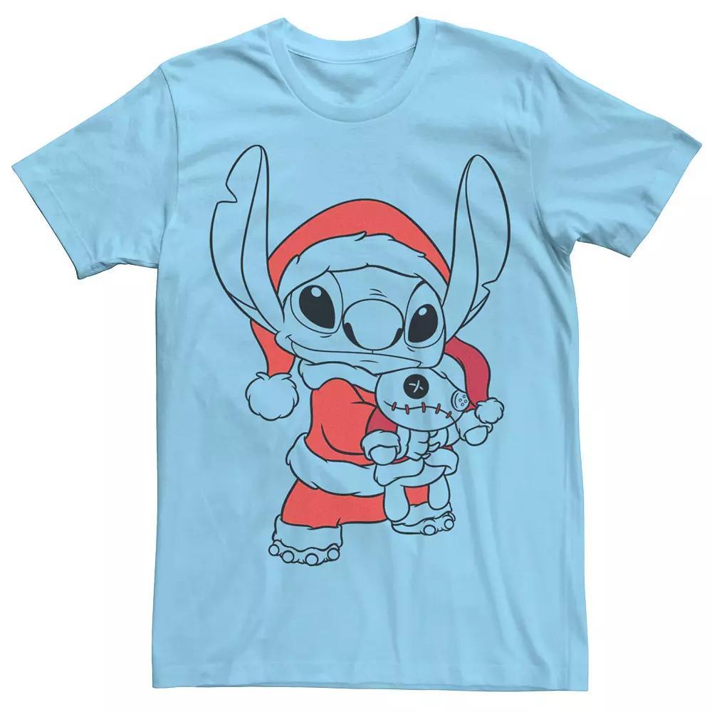 Disney's Lilo & Stitch Men's Christmas Stitch Santa Claus Portrait Tee, Size: XXL, Light Blue Product Image