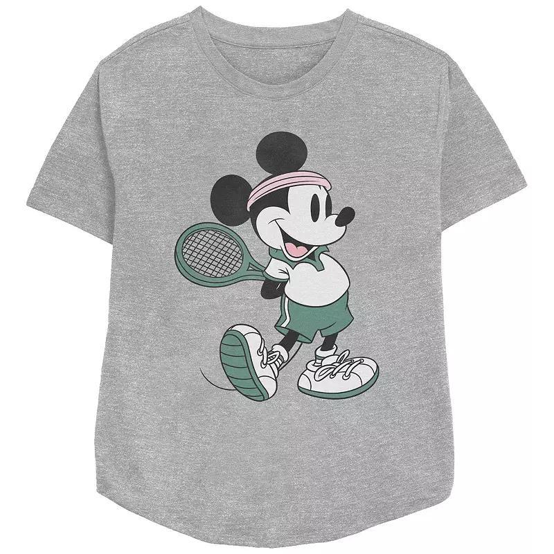 Disney's Mickey Mouse Vintage Tennis Player Women's Relaxed Fit Graphic Tee, Size: Large, Athletic Grey Product Image