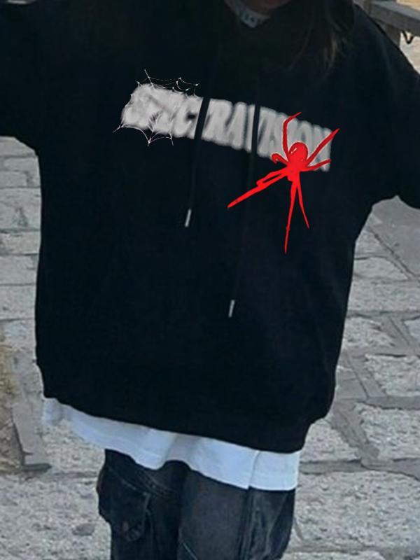Men's Hip Pop Spider Web Print Oversized Hoodie Product Image