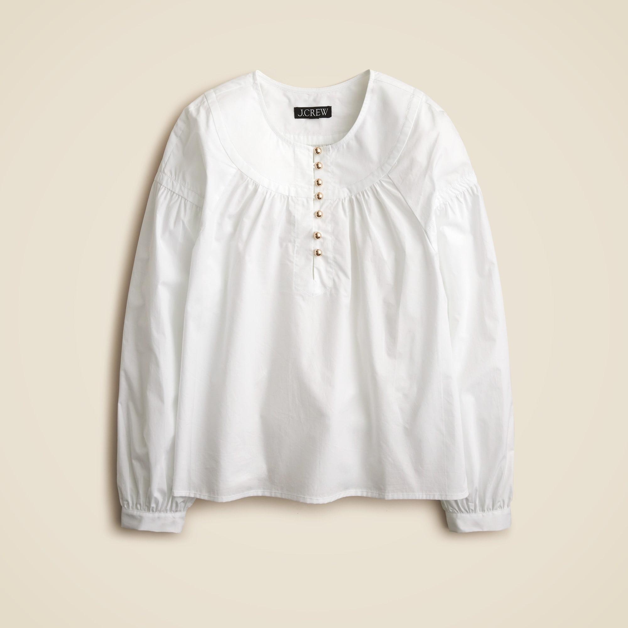 Shirred popover top in cotton poplin Product Image
