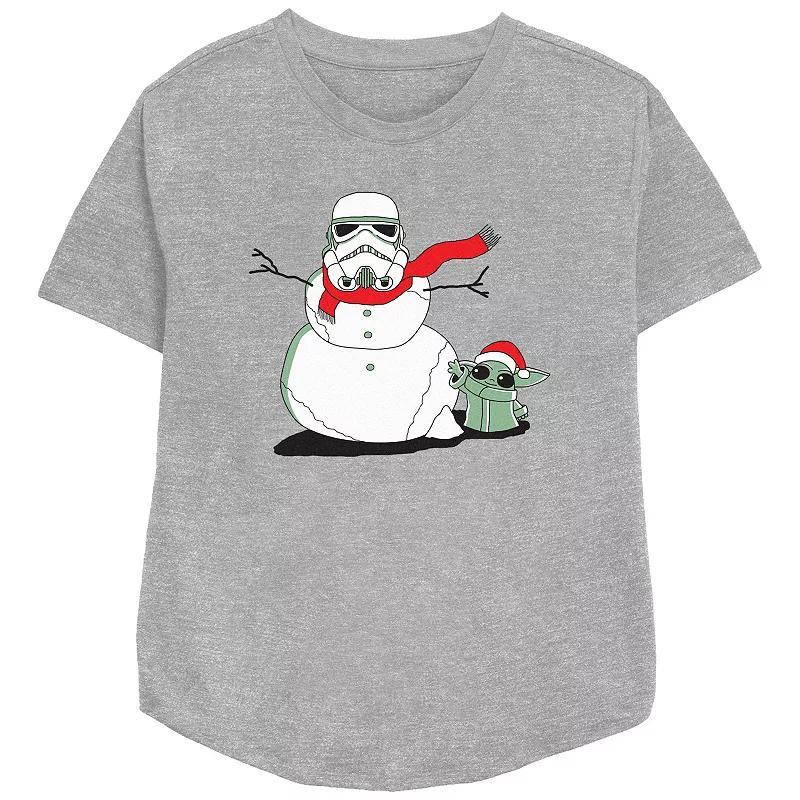 Womens Star Wars The Mandalorian Grogu And Storm Trooper The Snowman Relaxed Fit Graphic Tee Athletic Grey Product Image