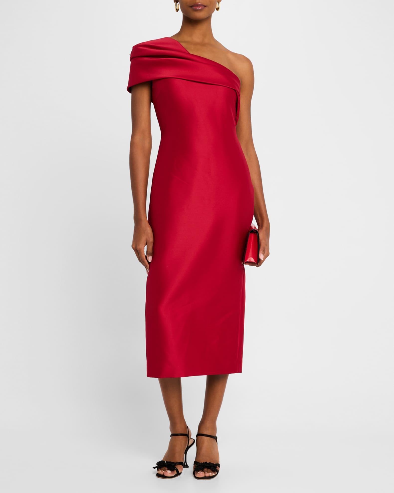 Pleated One-Shoulder Midi Dress Product Image