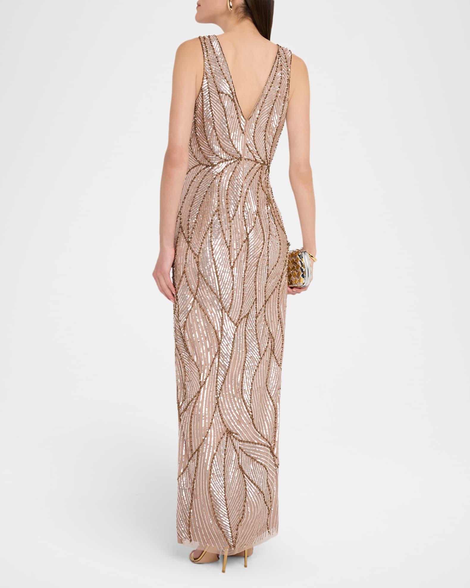 Sleeveless Bead & Sequin Column Gown Product Image