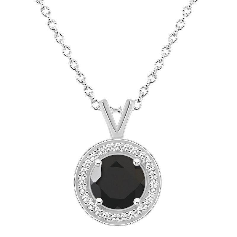 Celebration Gems Sterling Silver Round Gemstone & 1/8 Carat T.W. Diamond Halo Pendant Necklace, Womens Labradorite Product Image