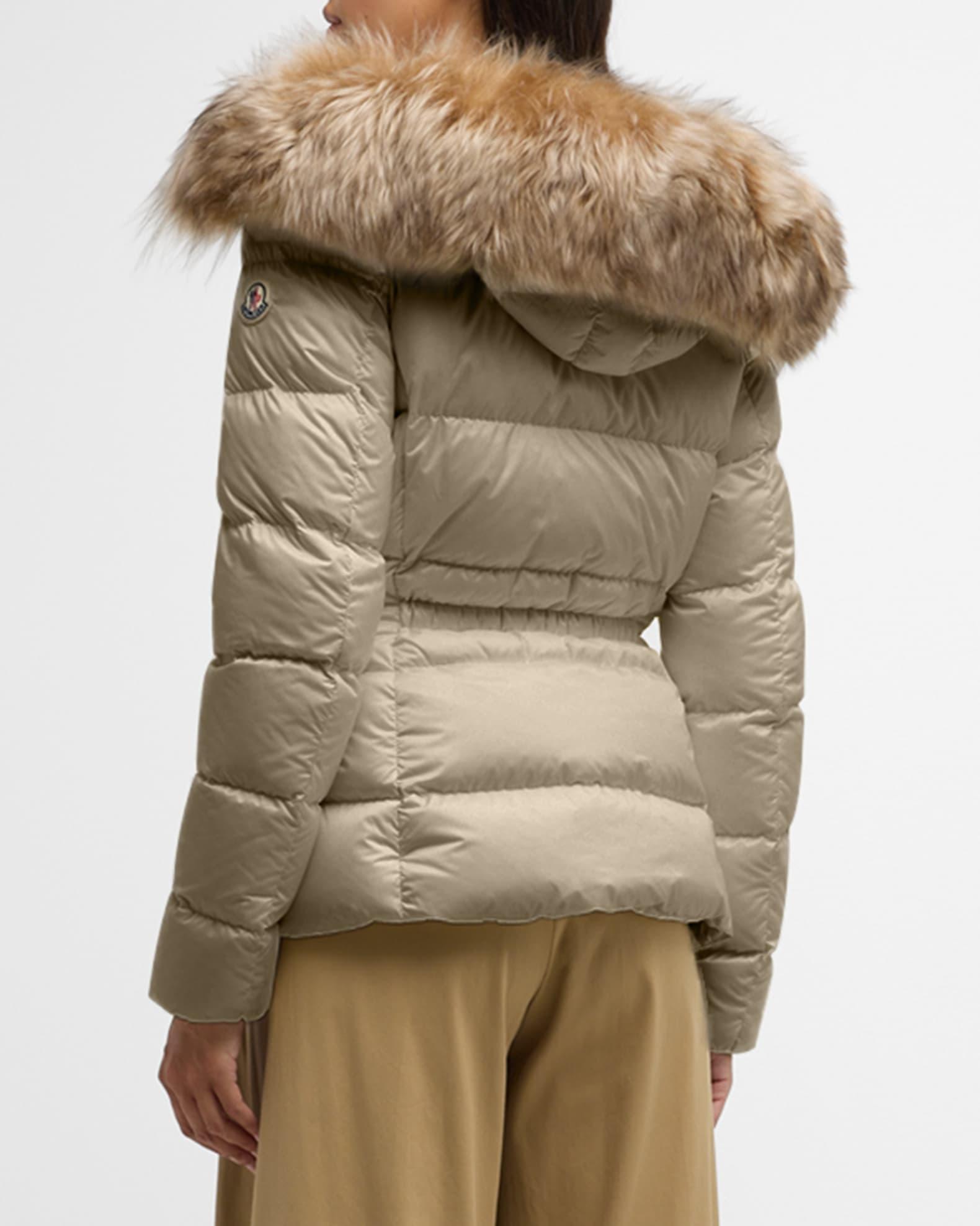 Boed Short Puffer Jacket with Shearling Hood Trim Product Image
