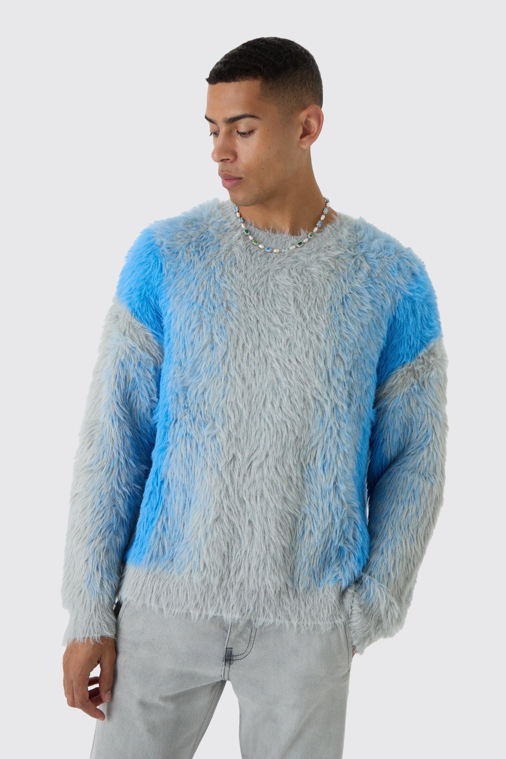 Oversized Drop Shoulder Dip Dye Stripe Knitted Sweater | boohooMAN USA Product Image