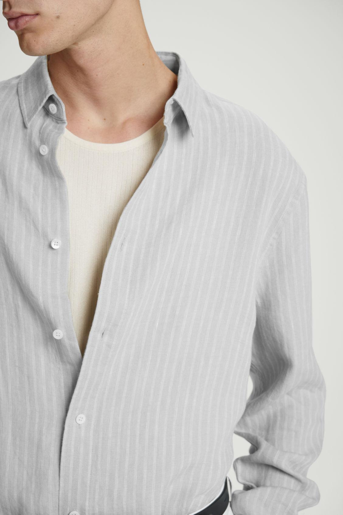 RELAXED STRIPED LINEN LONG-SLEEVED SHIRT Product Image